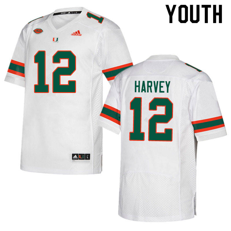Adidas Miami Hurricanes Youth #12 Jahfari Harvey College Football Jerseys Sale-White